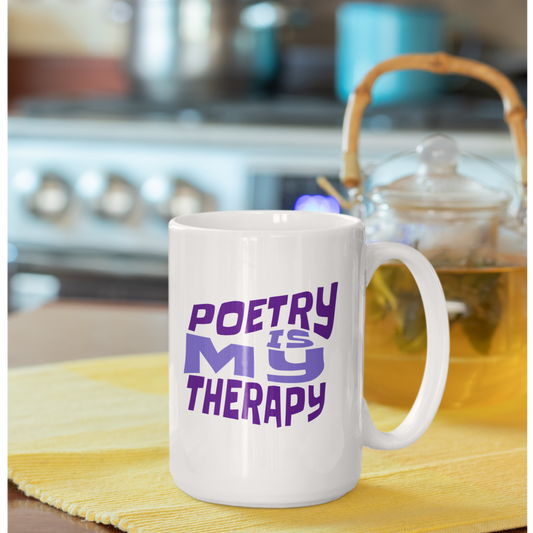 Poetry is my therapy white glossy mug